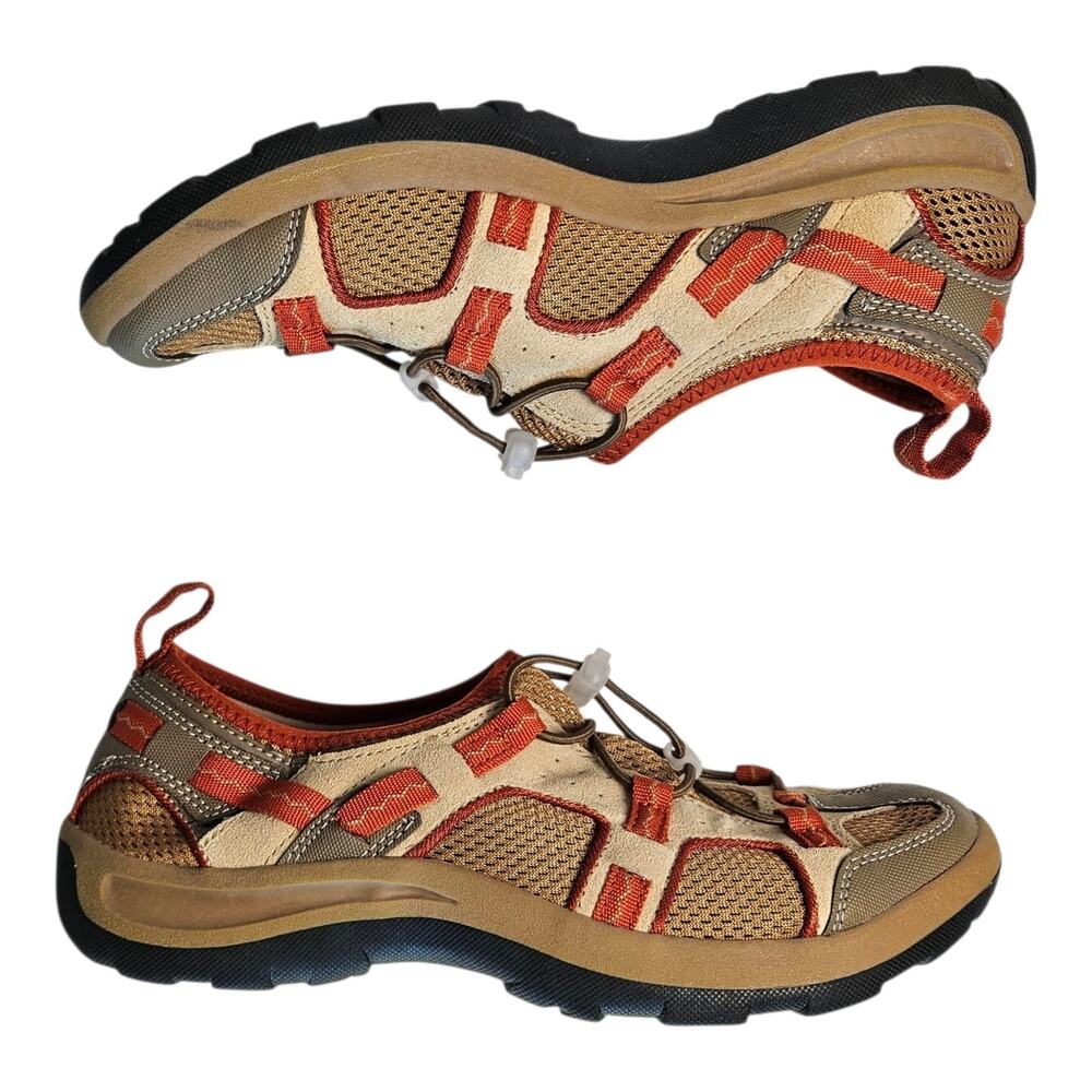 LANDS END Women's 8 B Trekker Water Trail Hiking Shoes Orange Tan Mesh Suede